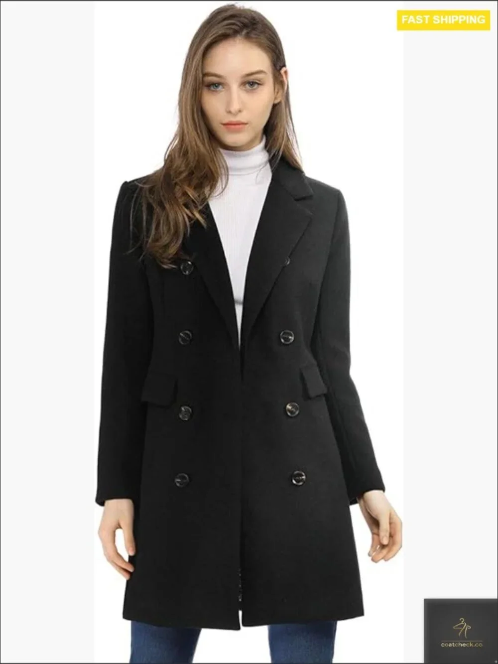 Elegant Notched Lapel Trench Coat Double Breasted Winter Overcoat Chic Classic
